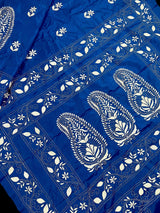 Royal Blue Color Bangalori Silk Saree with Hand Kantha Stitch | Handwoven Kantha Stitch Sarees | Kantha Saress | Silk Sarees - Kaash
