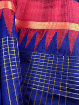 Silk Mark Certified Royal Blue Pure Raw Silk Ganga-Yamuna saree in pure raw silk with ganga-yamuna border with temple detail — Kaash Collection