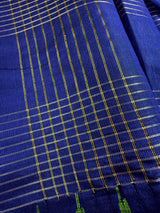 Silk Mark Certified Royal Blue Pure Raw Silk Ganga-Yamuna saree in pure raw silk with ganga-yamuna border with temple detail — Kaash Collection