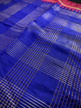 Silk Mark Certified Royal Blue Pure Raw Silk Ganga-Yamuna saree in pure raw silk with ganga-yamuna border with temple detail — Kaash Collection