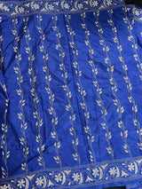 Royal Blue with White Kantha hand Kantha stitch saree on Bangalori silk — Kaash Collection