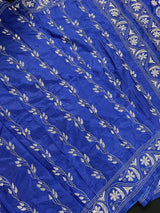 Royal Blue with White Kantha hand Kantha stitch saree on Bangalori silk — Kaash Collection