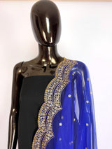 Royal Blue net dupatta with gold zari, sequin & beads — Kaash Collection
