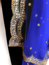 Royal Blue net dupatta with gold zari, sequin & beads — Kaash Collection