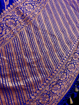 Royal Blue Color Pure Khaddi Georgette Banarasi Silk Saree with Antique Copper Zari Weave | Royal Blue Color Saree | SILK MARK CERTIFIED - Kaash