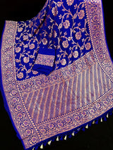 Royal Blue Color Pure Khaddi Georgette Banarasi Silk Saree with Antique Copper Zari Weave | SILK MARK CERTIFIED - Kaash