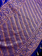 Royal Blue Color Pure Khaddi Georgette Banarasi Silk Saree with Antique Copper Zari Weave | SILK MARK CERTIFIED - Kaash