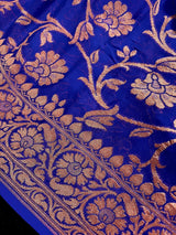 Royal Blue Color Pure Khaddi Georgette Banarasi Silk Saree with Antique Copper Zari Weave | SILK MARK CERTIFIED - Kaash