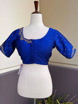 Royal Blue Raw Silk ready-to-wear blouse with handwork in beads & zircon — Kaash Collection