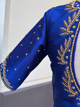 Royal Blue Raw Silk ready-to-wear blouse with handwork in beads & zircon — Kaash Collection