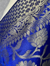 Royal Blue Semi Silk Floral Jaal dupatta in semi silk (non-pure) with floral jaal with muted gold zari — Kaash Collection