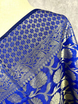 Royal Blue Semi Silk Floral Jaal dupatta in semi silk (non-pure) with floral jaal with muted gold zari — Kaash Collection