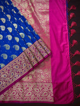Royal Blue & Dark Pink Banarasi saree in banarasi silk (non-pure) with muted gold zari with meenakari buttis — Kaash Collection