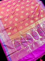 Rust Banarasi Semi Katan Silk Saree with undertone of Purple - Kaash