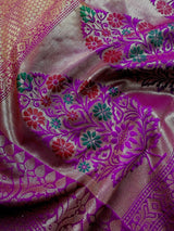 Rust Banarasi Semi Katan Silk Saree with undertone of Purple - Kaash