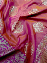 Rust Banarasi Semi Katan Silk Saree with undertone of Purple - Kaash
