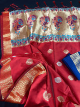Rusty Red Paithani Soft Silk Saree with Muted Gold Zari | Paithani Sarees | Sarees in USA | Kaash Collection - Kaash