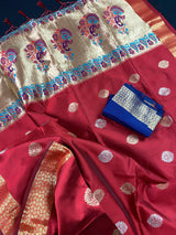 Rusty Red Paithani Soft Silk Saree with Muted Gold Zari | Paithani Sarees | Sarees in USA | Kaash Collection - Kaash