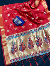 Rusty Red Paithani Soft Silk Saree with Muted Gold Zari | Paithani Sarees | Sarees in USA | Kaash Collection - Kaash