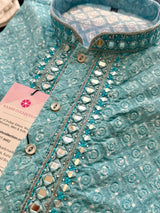 Sea Blue Color Chikankari Embroidery Kurta for Men - Kaash