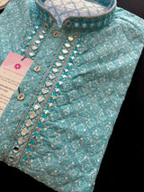 Sea Blue Color Chikankari Embroidery Kurta for Men - Kaash