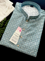 Sea Blue Color Designer Kurta with Floral Digital Print in Soft 100% Cotton with Embroidery and Sequin Work - Kaash