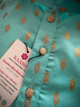 Sea Blue men's kurta pajama in pure cotton with small gold buttis on cotton — Kaash Collection