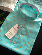 Sea Blue men's kurta pajama in pure cotton with small gold buttis on cotton — Kaash Collection