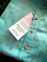 Sea Blue men's kurta pajama in pure cotton with small gold buttis on cotton — Kaash Collection