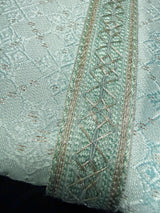 Sea Blue Silk Kurta with Self Zari Embroidery Weave | Mens Wedding and Festive Wear - Kaash