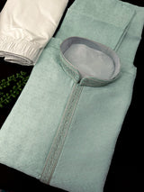 Sea Blue Silk Kurta with Self Zari Embroidery Weave | Mens Wedding and Festive Wear - Kaash