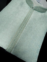 Sea Blue Silk Kurta with Self Zari Embroidery Weave | Mens Wedding and Festive Wear - Kaash