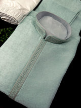 Sea Blue Silk Kurta with Self Zari Embroidery Weave | Mens Wedding and Festive Wear - Kaash