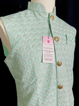 Sea Green men's Nehru/Modi jacket in cotton silk with embroidery & sequin work — Kaash Collection
