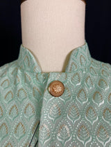 Sea Green men's Nehru/Modi jacket in cotton silk with embroidery & sequin work — Kaash Collection