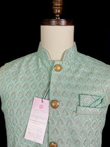 Sea Green men's Nehru/Modi jacket in cotton silk with embroidery & sequin work — Kaash Collection