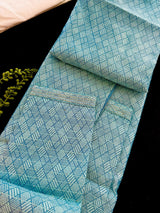 Sea Green with Blue Base men's kurta pajama in silk (non-pure) with all-over tiny sequin work — Kaash Collection