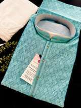 Sea Green with Blue Base men's kurta pajama in silk (non-pure) with all-over tiny sequin work — Kaash Collection