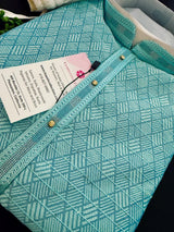 Sea Green with Blue Base men's kurta pajama in silk (non-pure) with all-over tiny sequin work — Kaash Collection