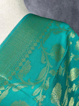 Sea Green Banarasi Floral Jaal dupatta in banarasi silk (non-pure) with floral jaal with muted gold zari — Kaash Collection