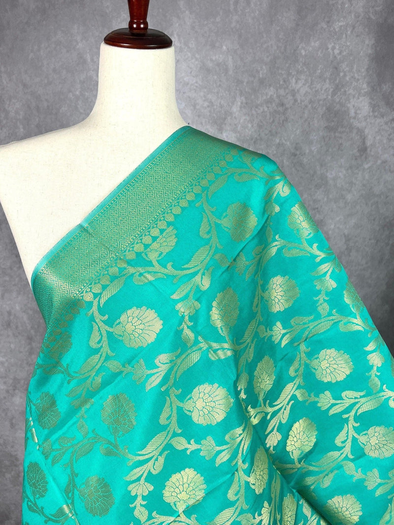 Sea Green Banarasi Floral Jaal dupatta in banarasi silk (non-pure) with floral jaal with muted gold zari — Kaash Collection