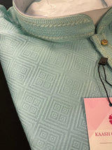 Sea Green men's kurta pajama in raw silk with designer self-design — Kaash Collection