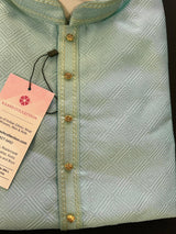 Sea Green men's kurta pajama in raw silk with designer self-design — Kaash Collection
