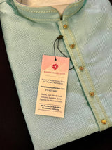 Sea Green men's kurta pajama in raw silk with designer self-design — Kaash Collection
