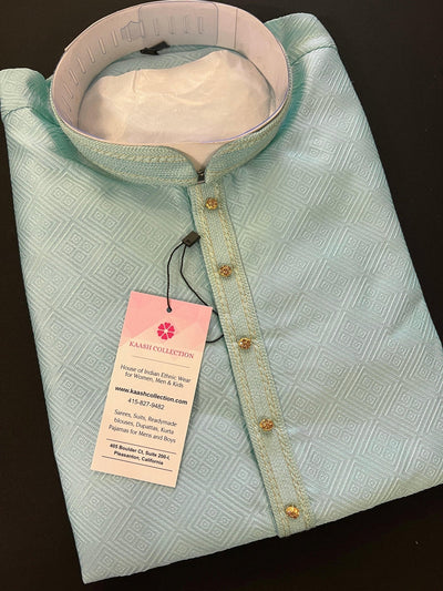 Sea Green men's kurta pajama in raw silk with designer self-design — Kaash Collection