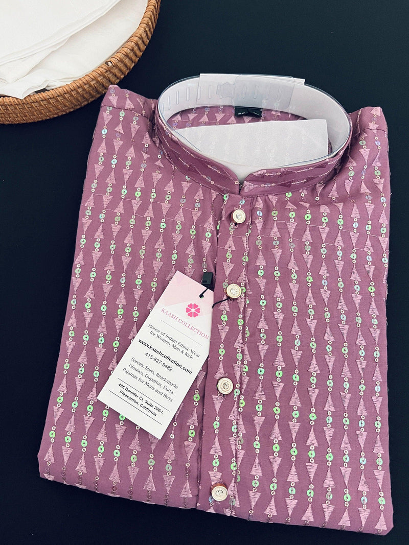 Sea Lavender Color Premium Silk Kurta Collection with Sequin & Embroidery Work | Designer Wedding Men Wear | Sequin Kurta - Kaash