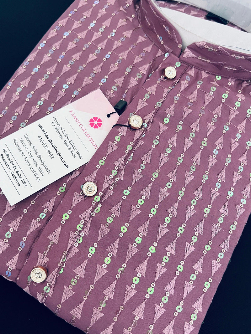 Sea Lavender Color Premium Silk Kurta Collection with Sequin & Embroidery Work | Designer Wedding Men Wear | Sequin Kurta - Kaash