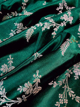 Semi Pure Dark Green Soft Mashru Silk handloom Saree with Muted Gold Banarasi Border and Pallu - Banarasi Mashru Silk Saree - Kaash
