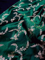 Semi Pure Dark Green Soft Mashru Silk handloom Saree with Muted Gold Banarasi Border and Pallu - Banarasi Mashru Silk Saree - Kaash