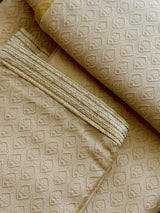 Silk Cream Gold Men Kurta Pajama with Embossed Weave Work - Kaash